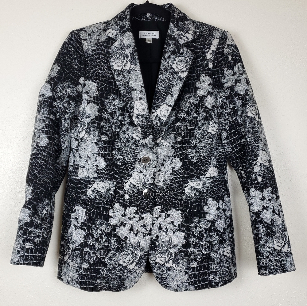 Tahari Arthur S. Levine Metallic Jacquard Blazer Size 2